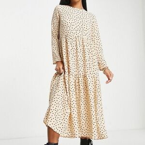 Asos Long Sleeve Midi Polka Dot Dress
